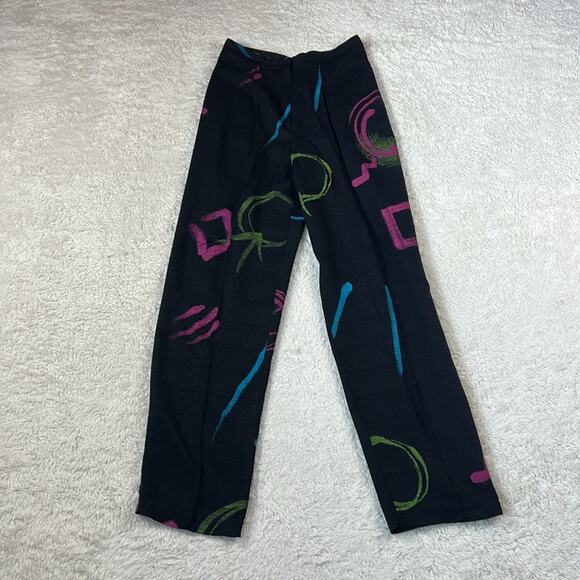 Vintage 80s Intriguing Threads black and abstract pleated pant suit, size 6, 8 S - Picture 8 of 12